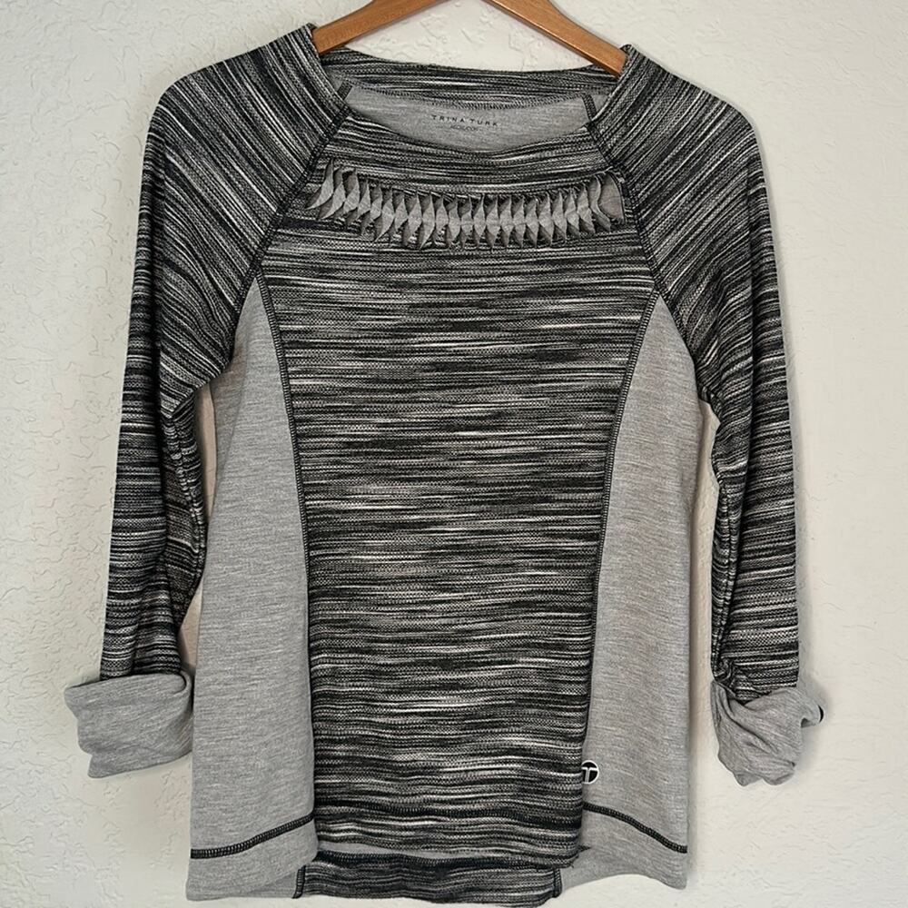 Trina Turk Recreation Grey Pullover Sweater Top Athleisure Grunge Goth 80s